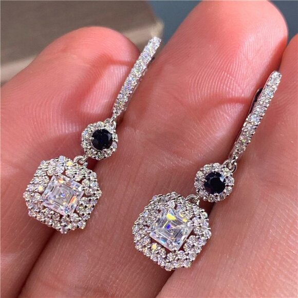 💥 New CZ Drop Diamond Blue Crystal Square Earrings for Women, HA4527 - Picture 5 of 5